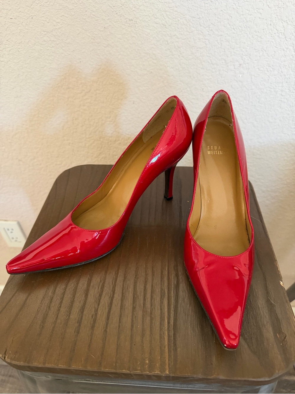 Stuart Weitzman Red Patent Leather Pointed Toe Pumps - Size 8